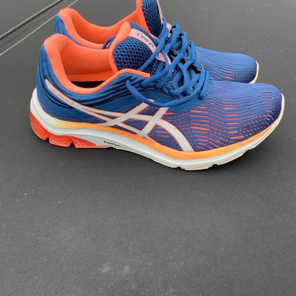 ASICS Blue and Orange Running Shoes, Size 9.5
